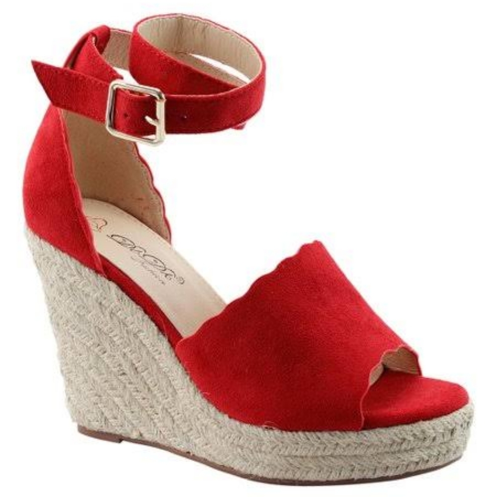 Dbdk ladies red wedge double ankle strap sandals